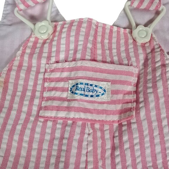 Vtg Doll Clothes Real Baby Pink Striped Overalls Hasbro 80s CPK Fit Seersucker - Picture 2 of 6